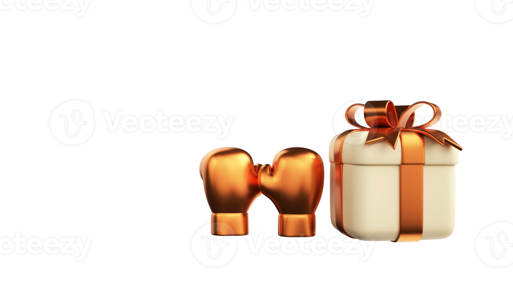 3D Render Of Golden Boxing Gloves With Gift Box Against Background. png