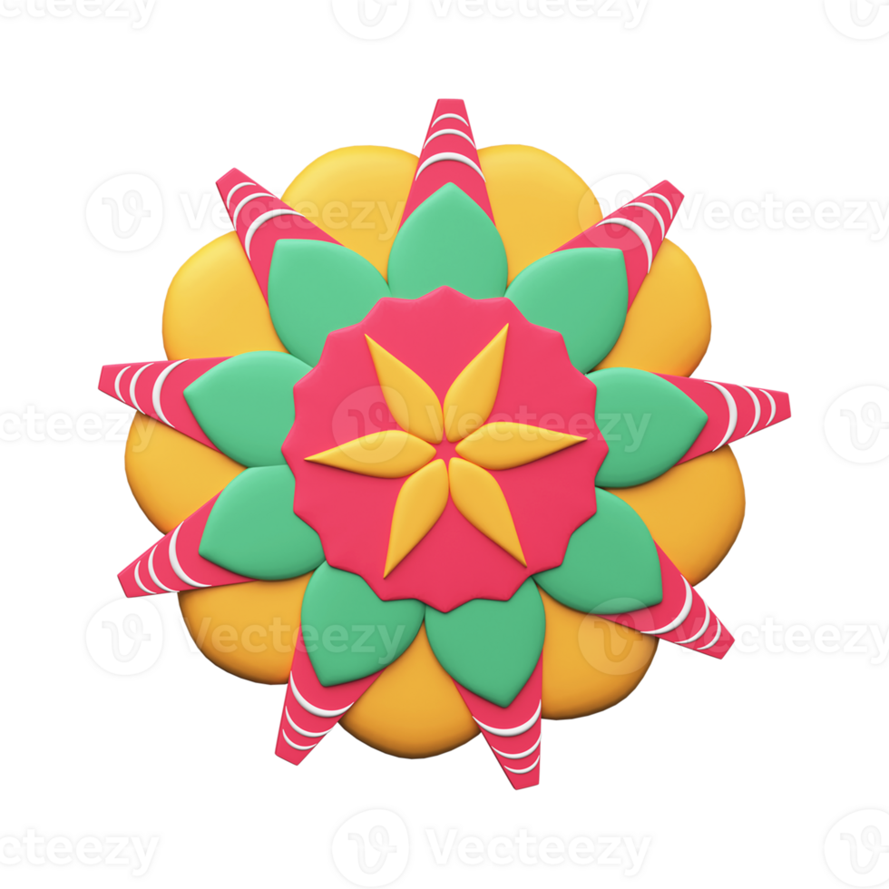 3D Render Of Colorful Mandala Icon. png