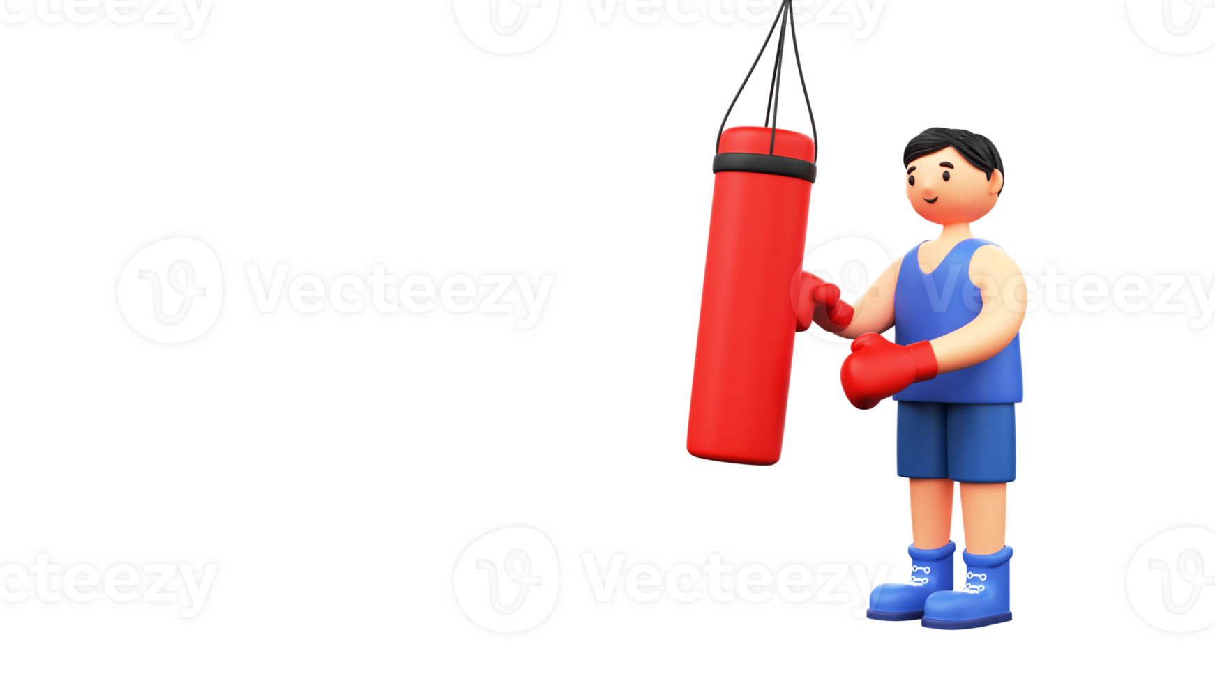 3D Render Of Young Man Boxer Workout With Punching Bag Against Background And Copy Space. png
