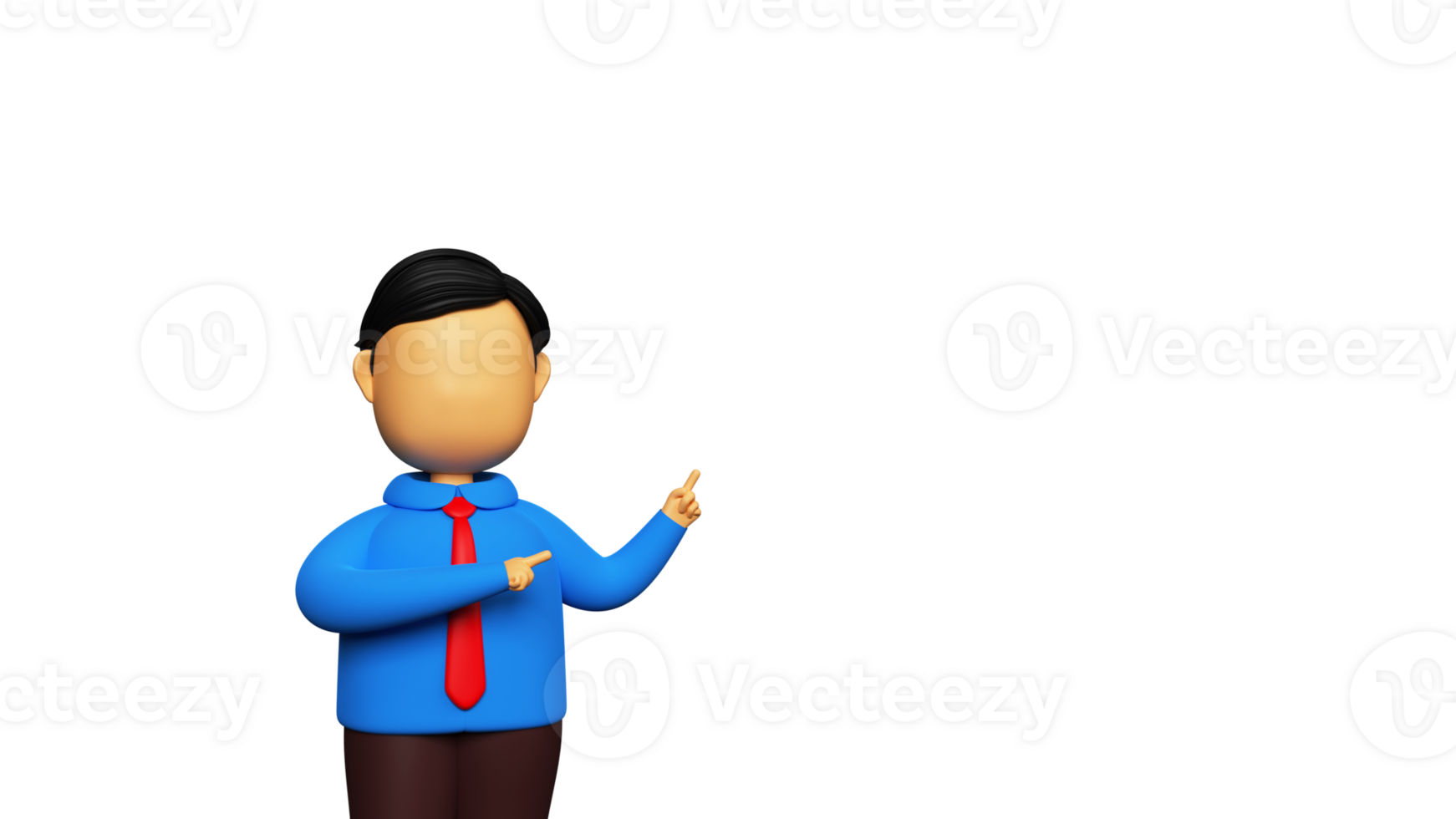 3D Illustration Of Faceless Businessman Showing Something And Pointing Index Finger Against Background. png