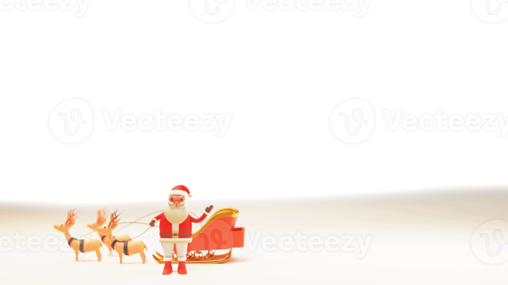 3D Render Of Santa Claus Standing With Reindeer Sleigh And Copy Space. png