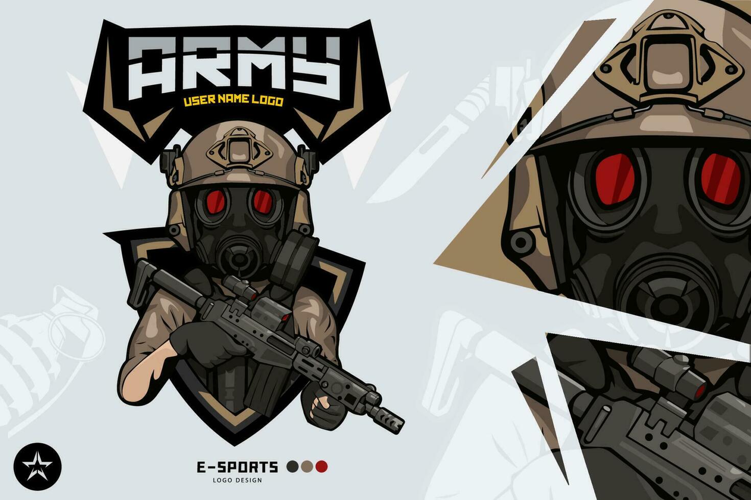 Ejército soldado mascota logo para esports y deporte vector