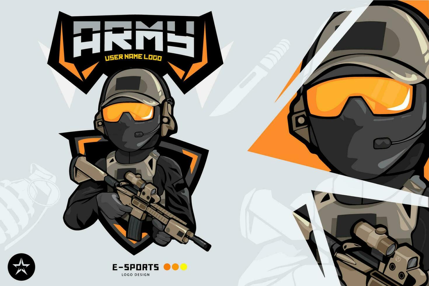 Ejército soldado mascota logo para esports y deporte vector