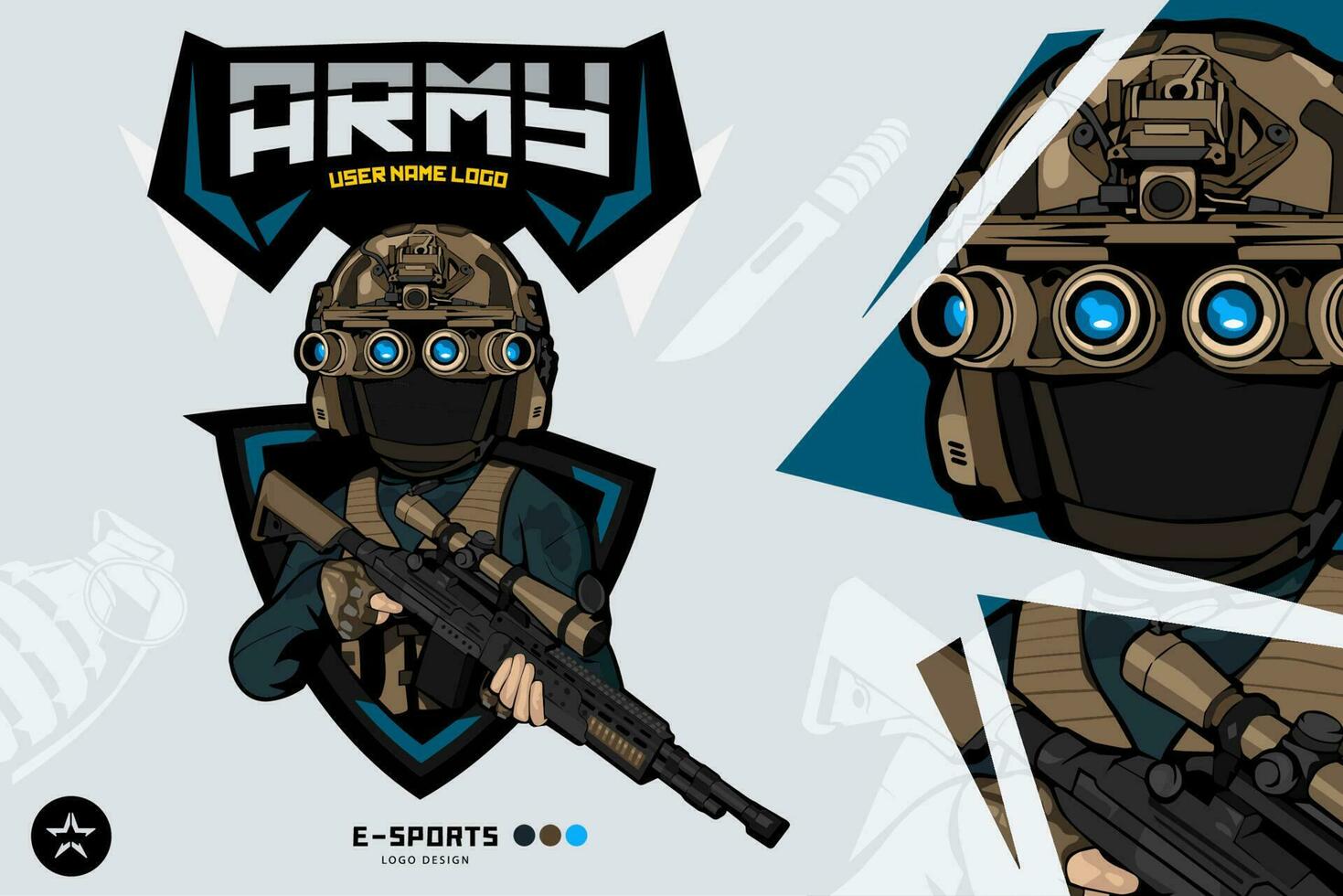 Ejército soldado mascota logo para esports y deporte vector