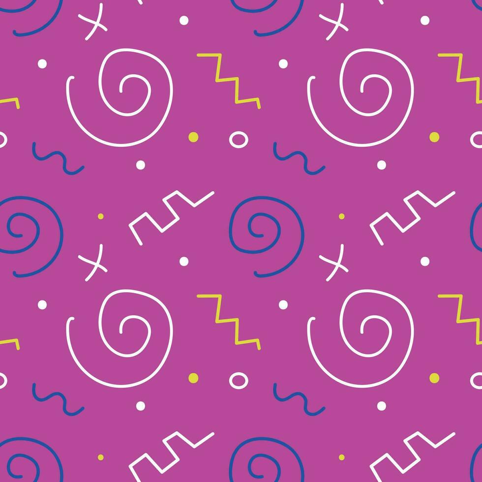 Seamless pattern from the 90s of spirals and squiggles vector