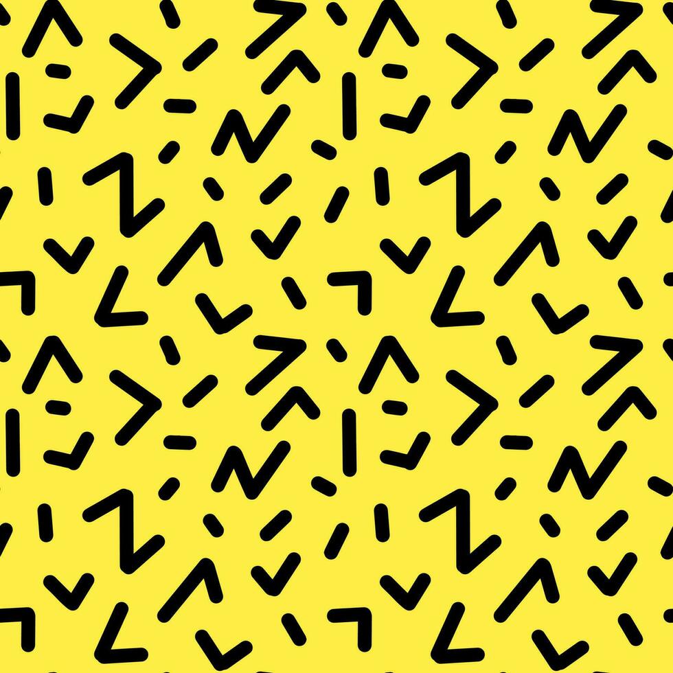 Geometric line doodle seamless pattern yellow background. Creative abstract art background vector