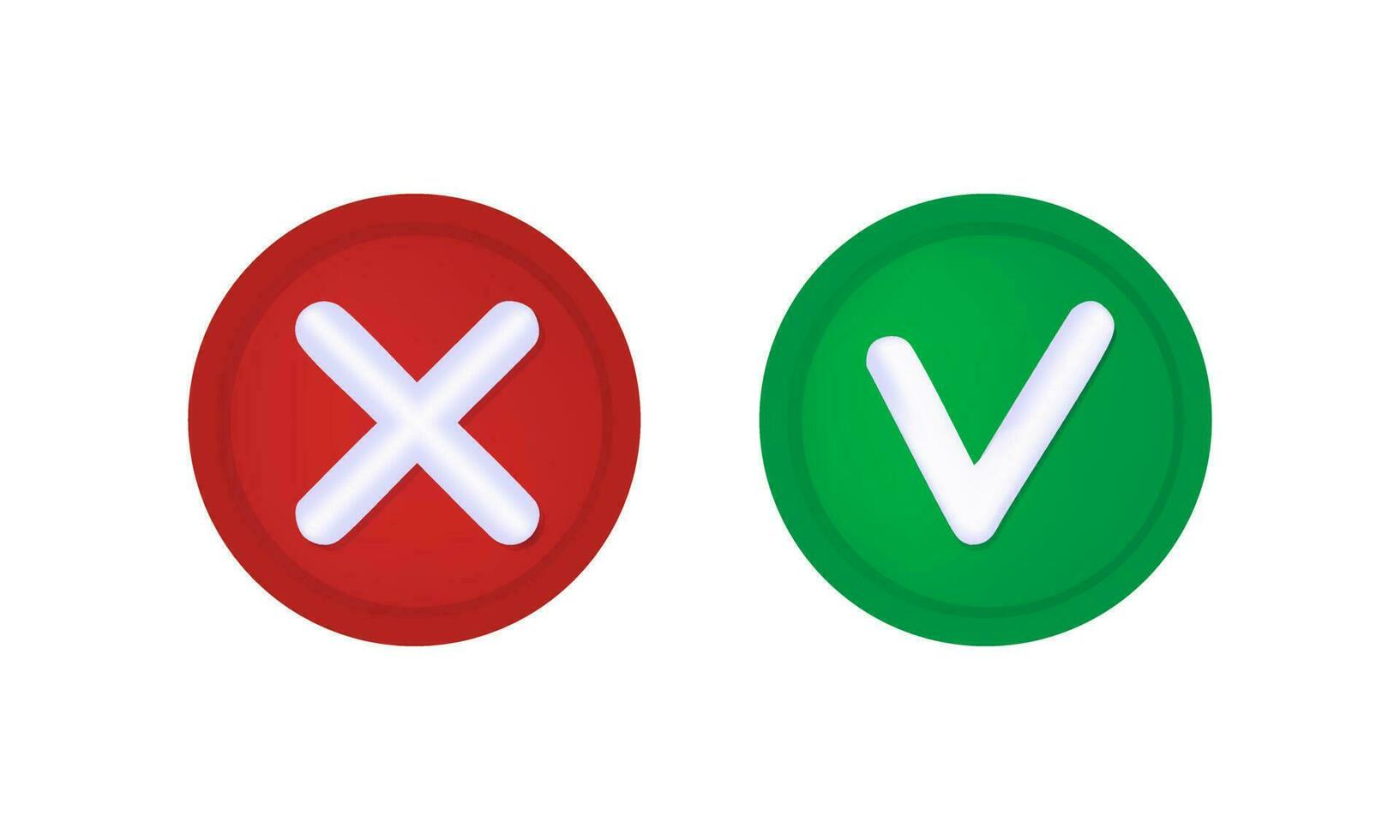 3D Check mark and cross buttons on white background. vector