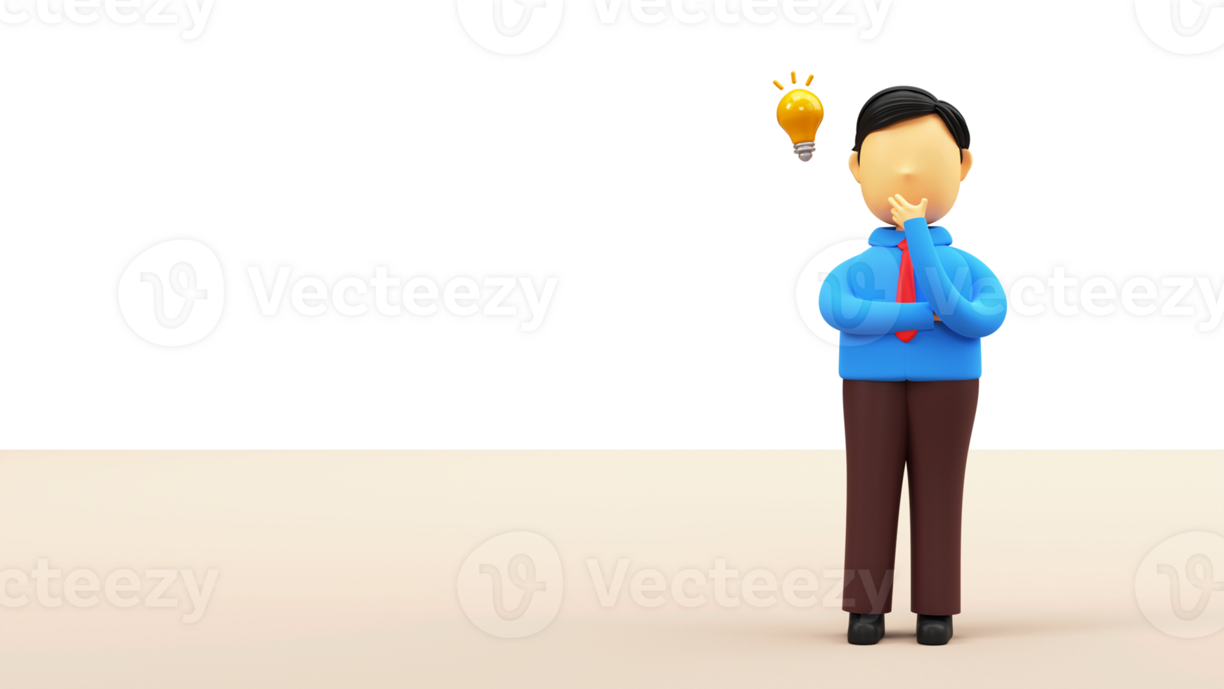 3D Render Of Cartoon Businessman Thinking A Idea Against Background. png