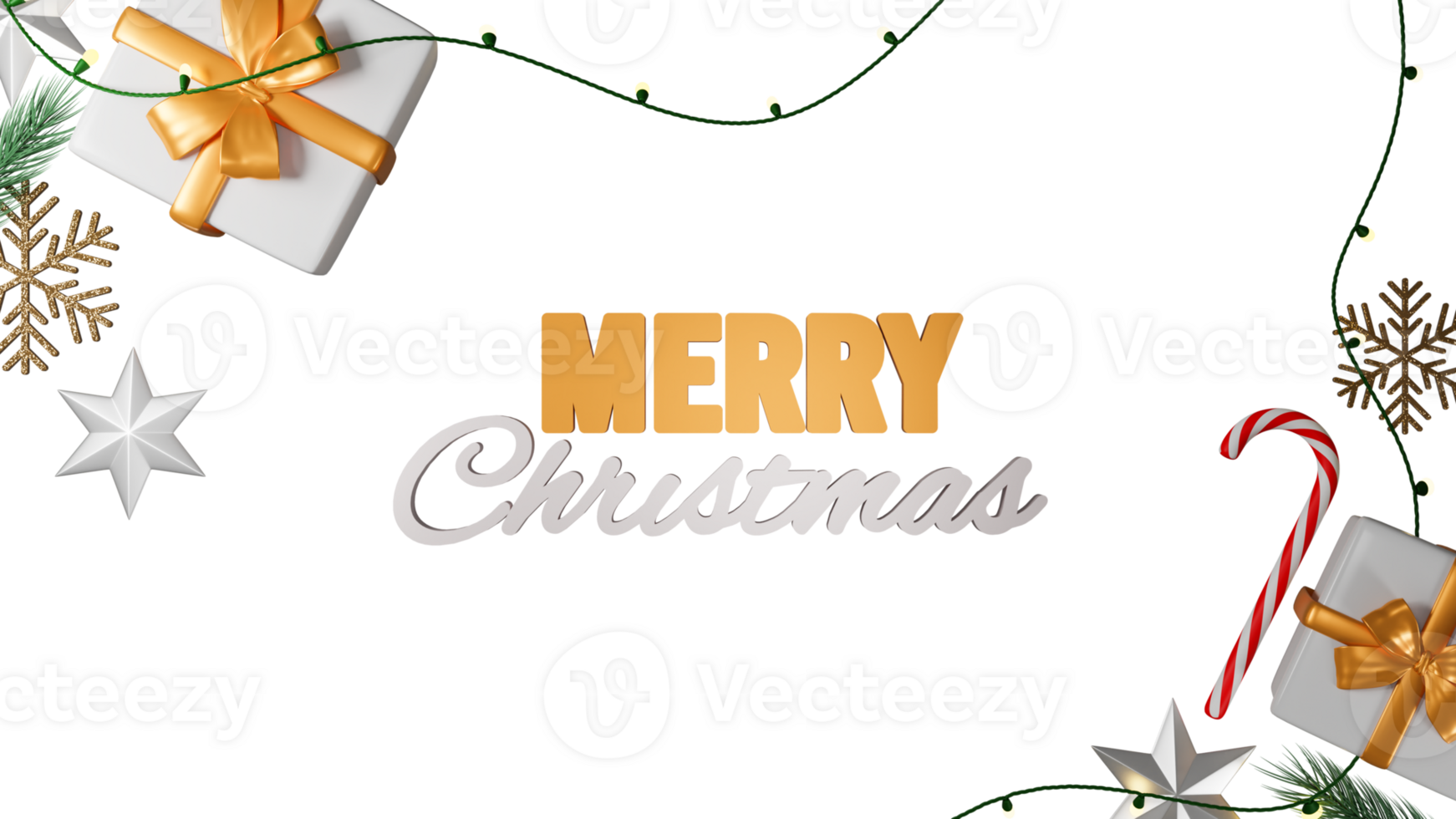 3D Render Merry Christmas Text Against Background Decorated With Top View Festival Elements. png