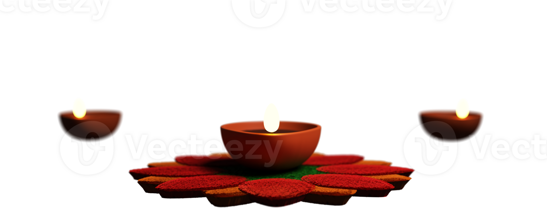 3D Render Of Illuminated Oil Lamp Over Rangoli And Copy Space. png