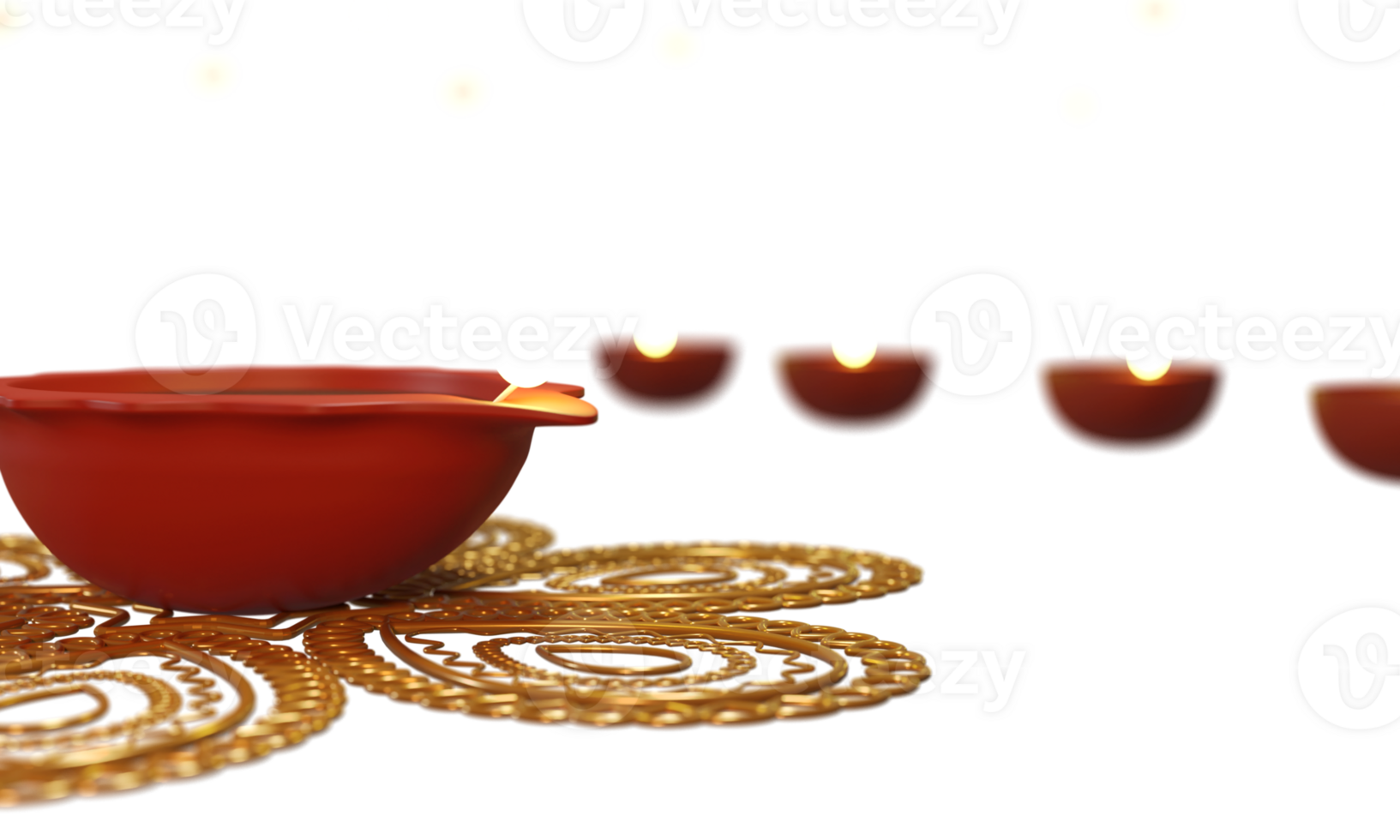 Realistic Illuminated Oil Lamps Over Golden Rangoli Or Mandala And Copy Space. png