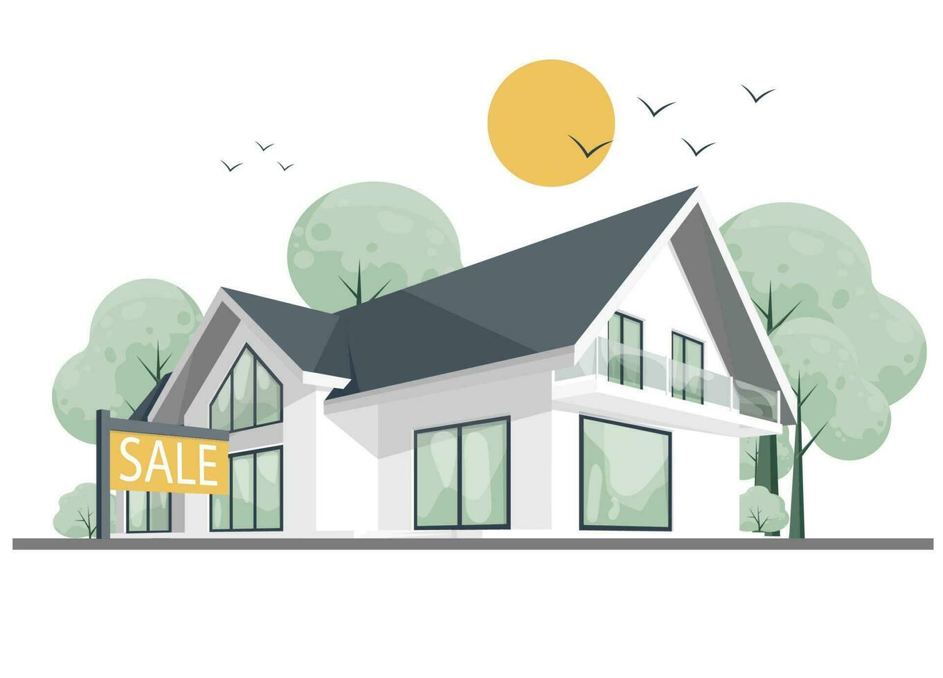House for sale. Buying a new house.Vector illustration. Real estate mortgage, rent, apartment sale concept. Beautiful home vector