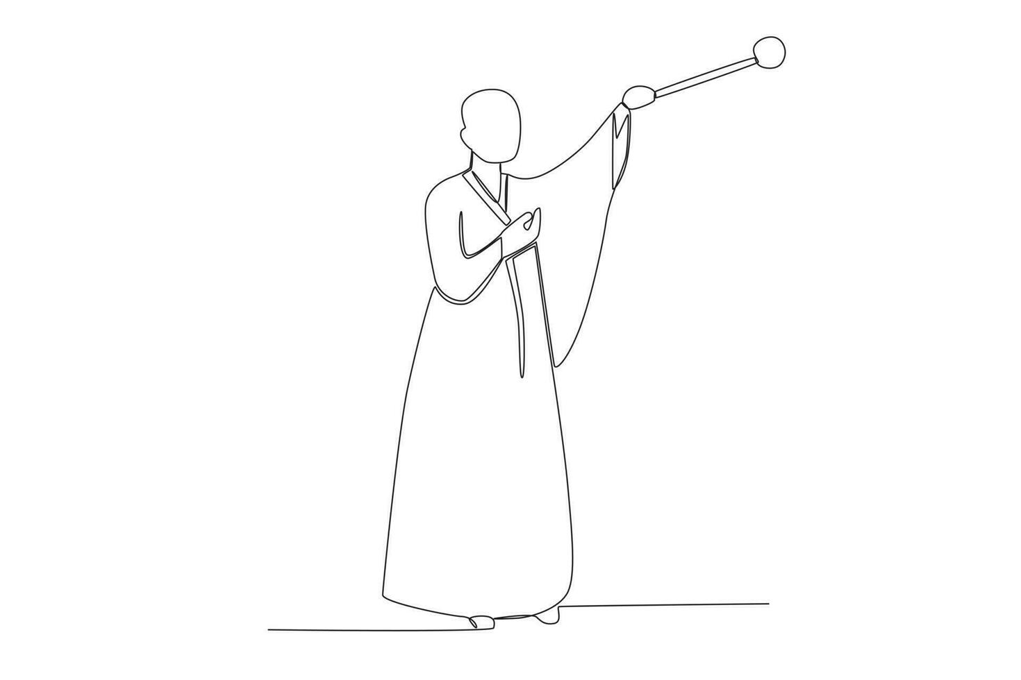 A monk raised a staff in his hand vector