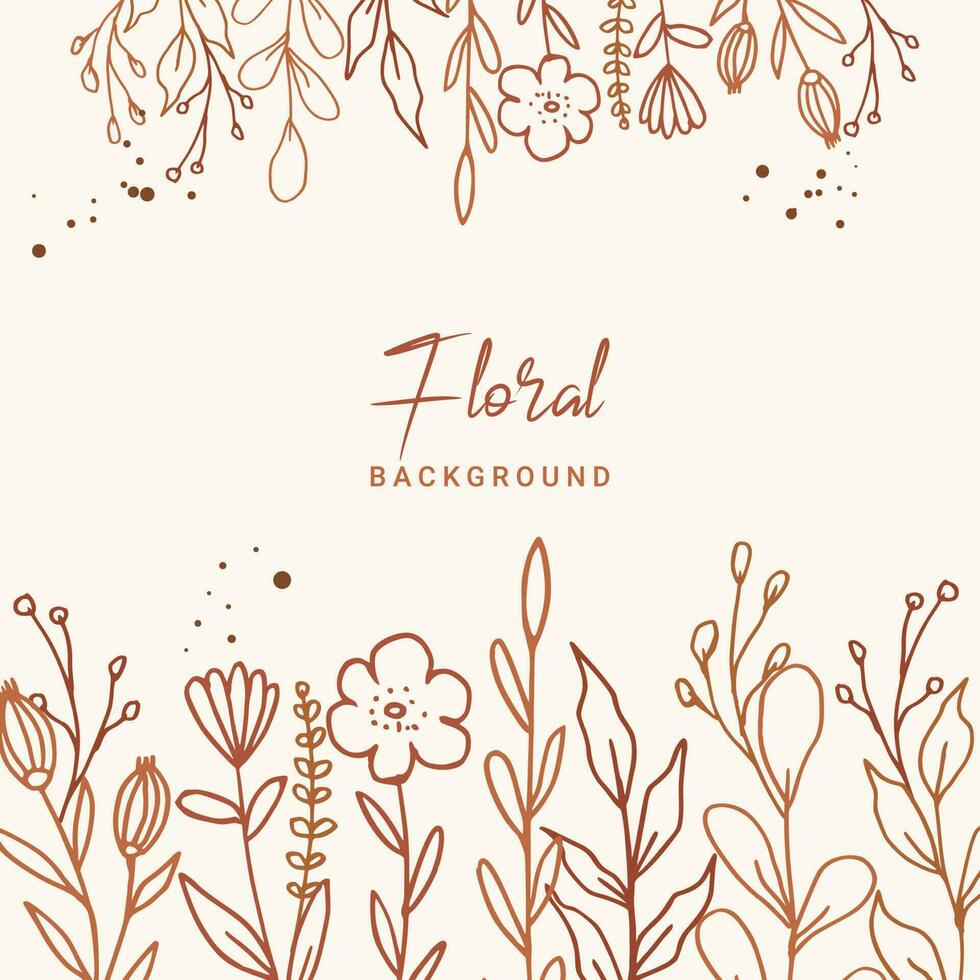 Elegant golden floral background with hand drawn flowers and leaves illustration decoration vector