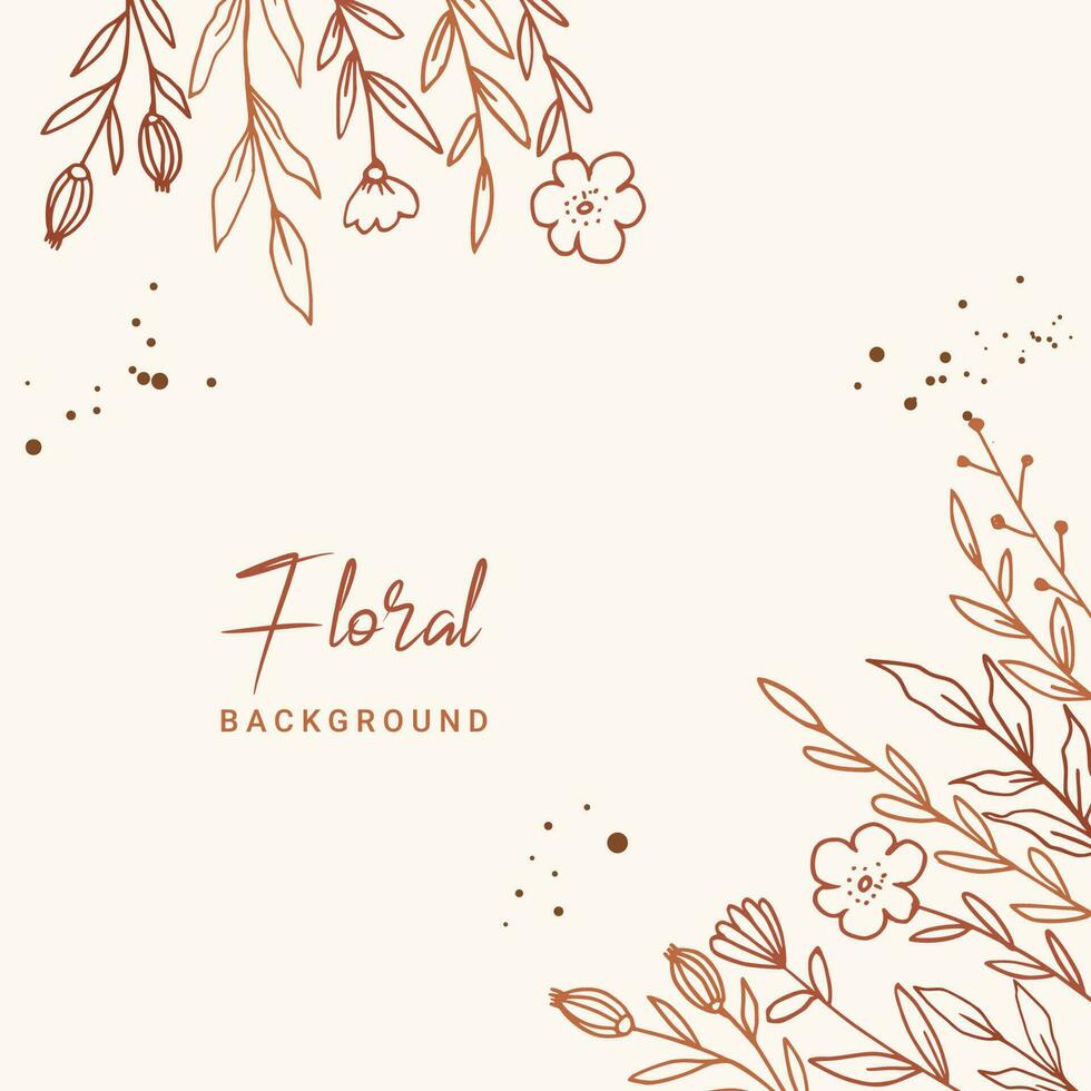 Elegant golden floral background with hand drawn flowers and leaves illustration decoration vector