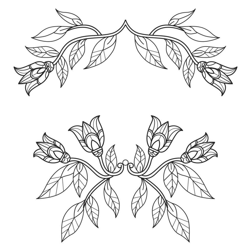 Beautiful leaf hand drawn for adult coloring book vector