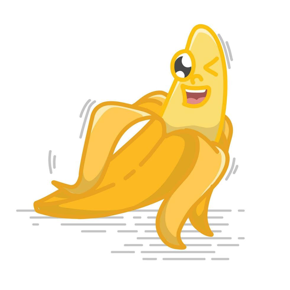 Cute cartoon banana. Cartoon fruit character set. Funny emoticon in flat style. Food emoji vector illustration