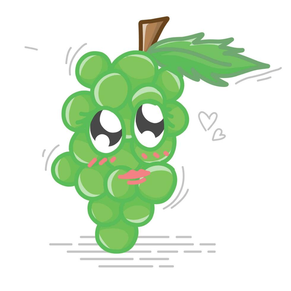 Cute cartoon Grape. Cartoon fruit character set. Funny emoticon in flat style. Food emoji vector illustration