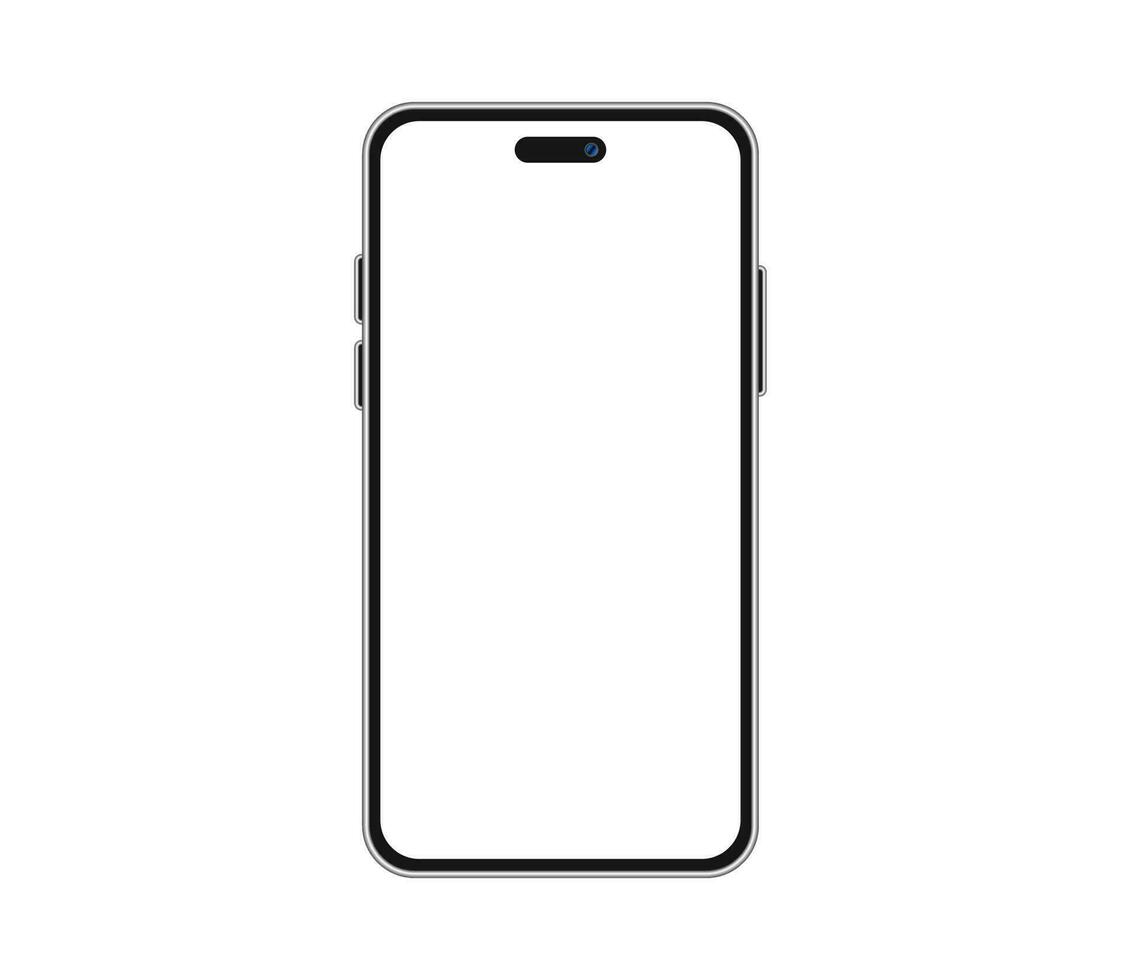 Latest Smartphone Silver Frame White Display Vector Mockup Template