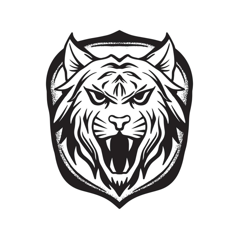 A black and white illustration of a tiger head vector