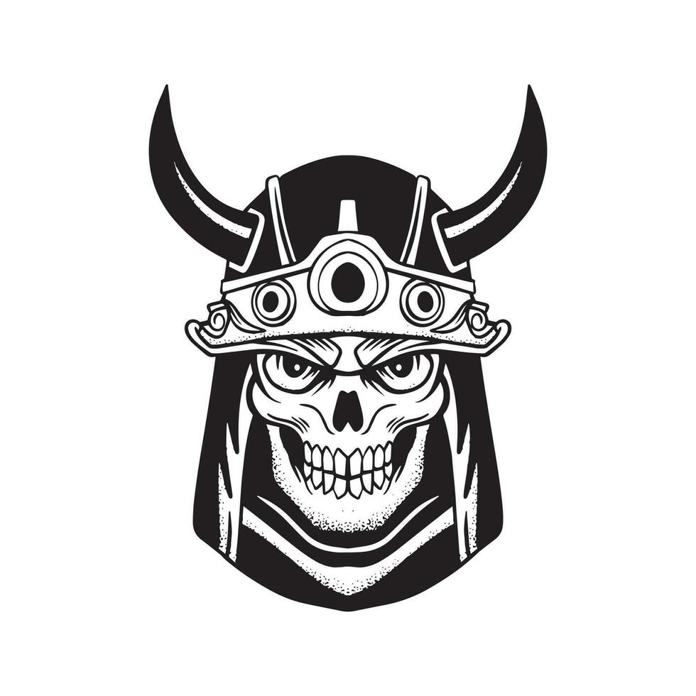 A skull samurai with a viking helmet and horns vector