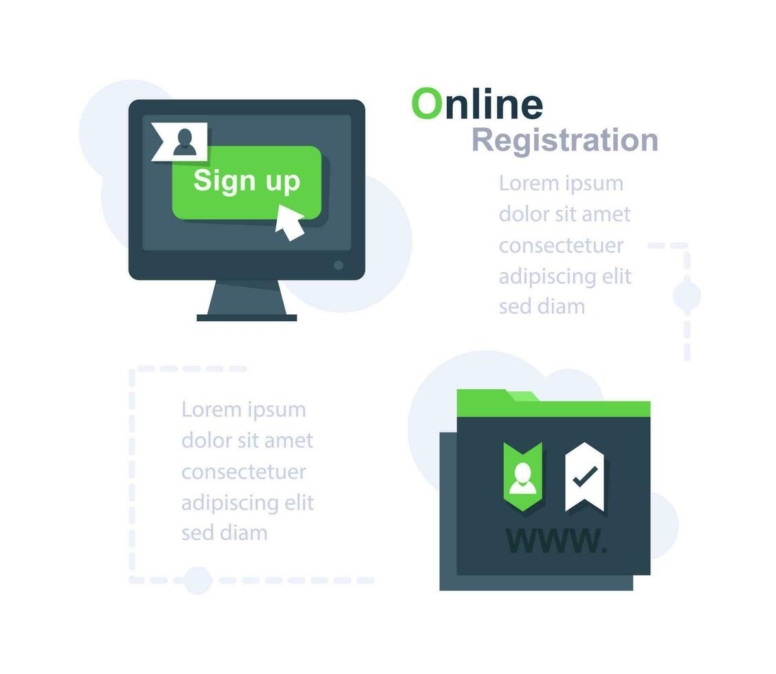 Online services concept, web hosting, site registration, access resources, internet provider vector