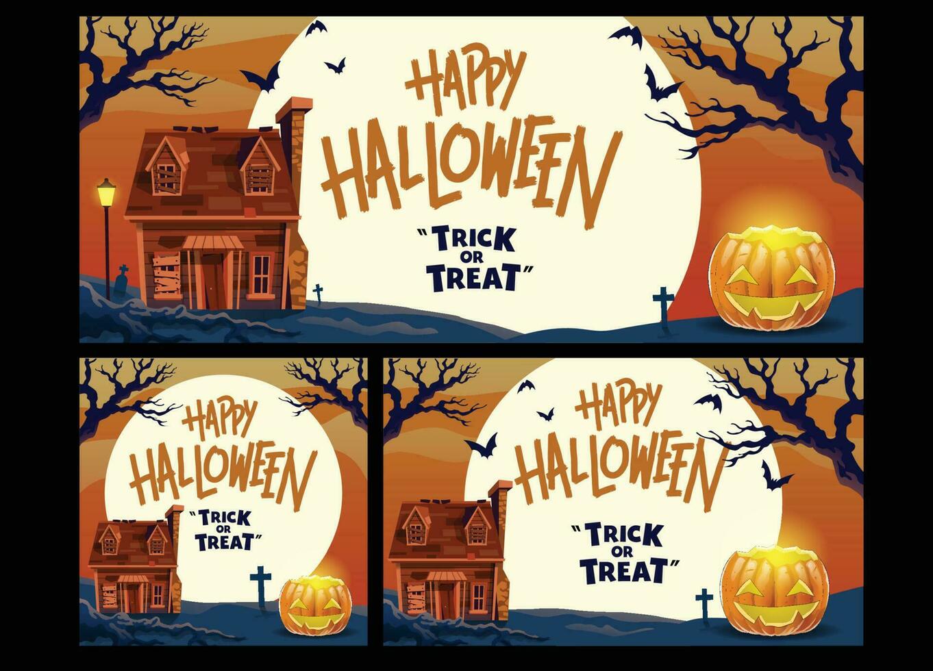 Set of Halloween Banner of Horror House vector