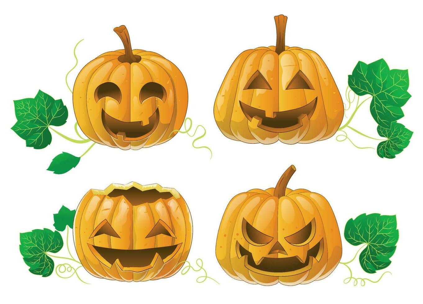 Set of Cartoon Halloween Pumpkins vector