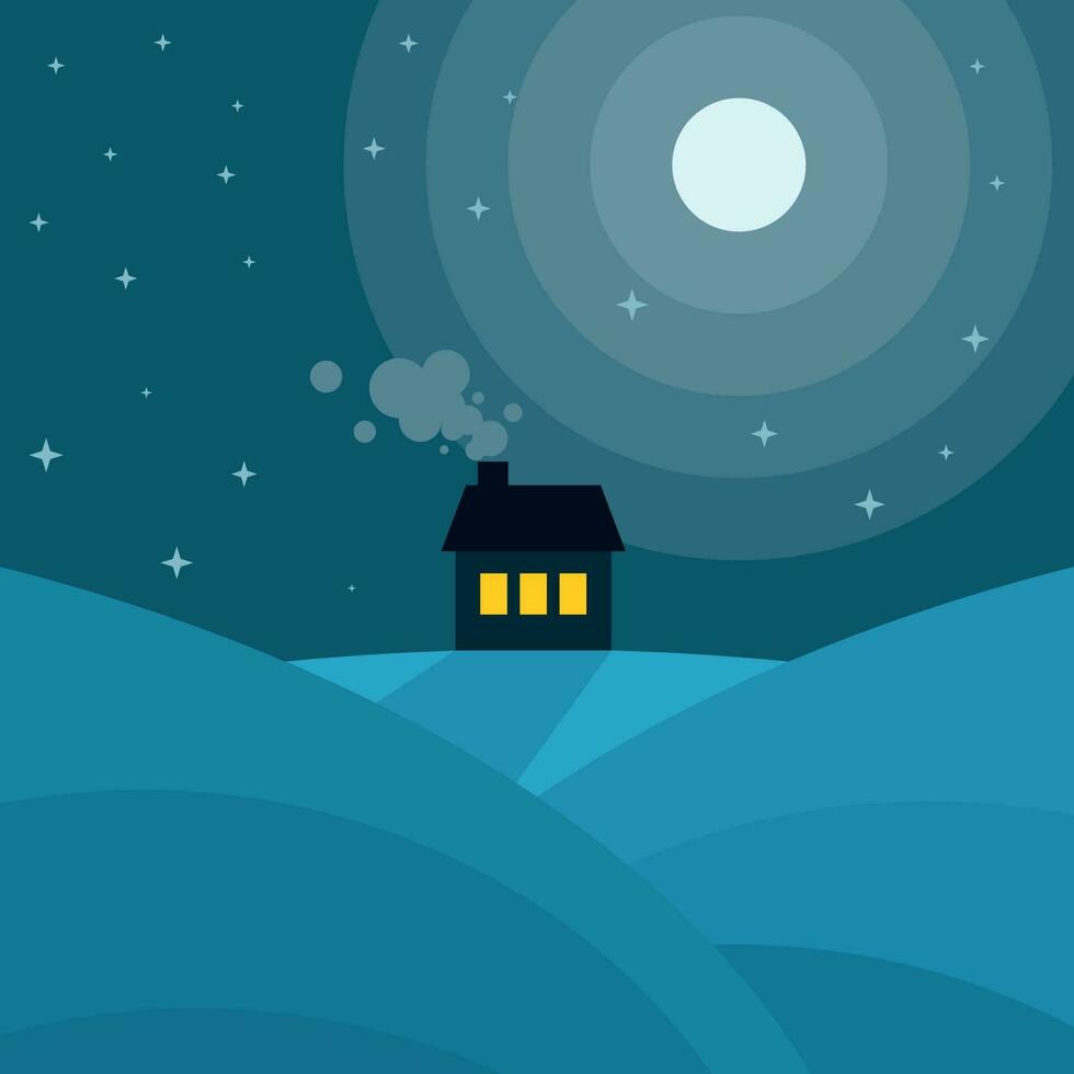 House In The Night, Isolated Background. vector