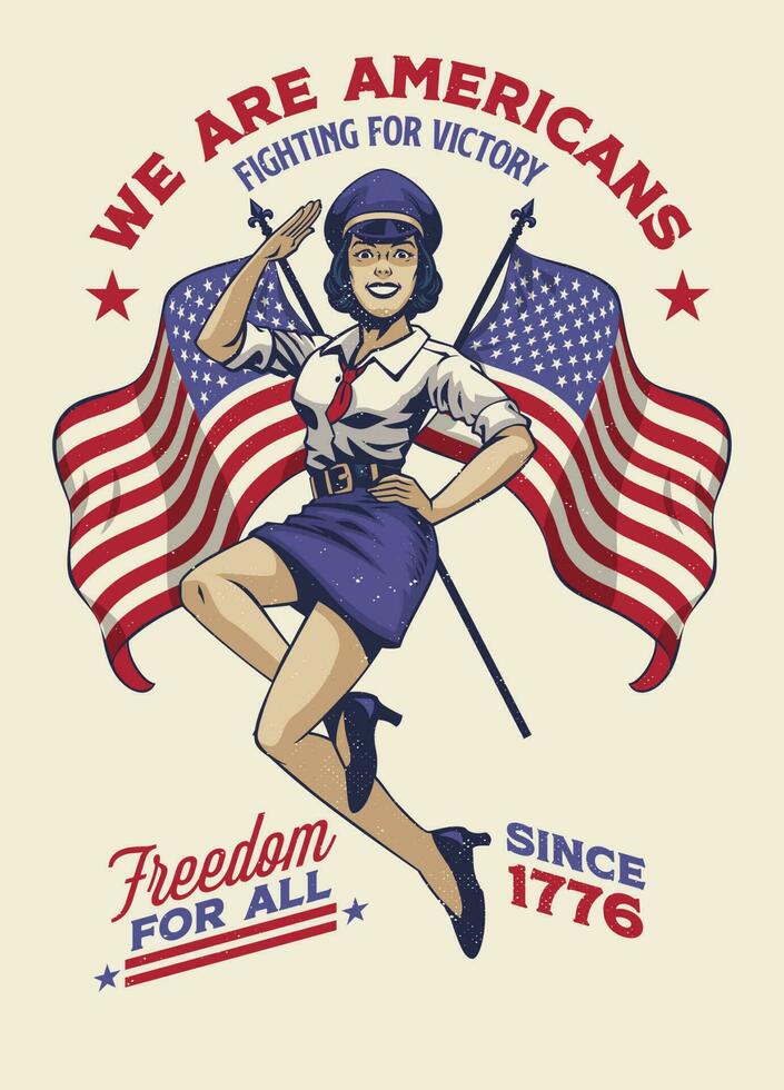 Vintage Shirt Design of American Military Women vector