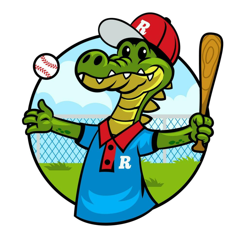 cocodrilo béisbol mascota logo en dibujos animados estilo vector