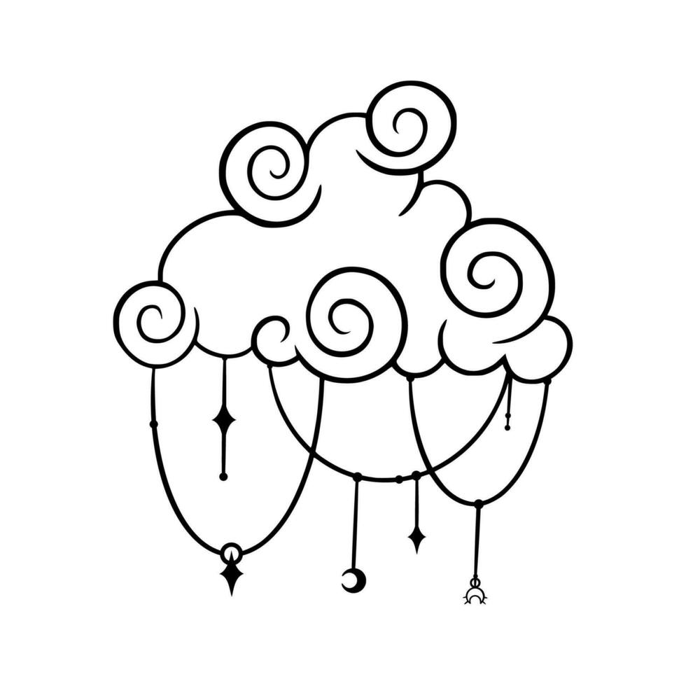 Tarot cloud sketch. Lunar tarot elements with celestial and antique symbols. Vector illustration