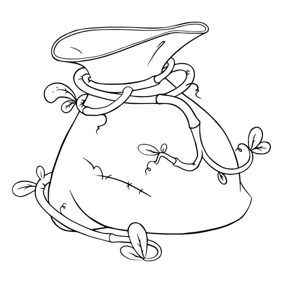 Sack full of golden coins for games. Sketch of medieval bag. Vector illustration