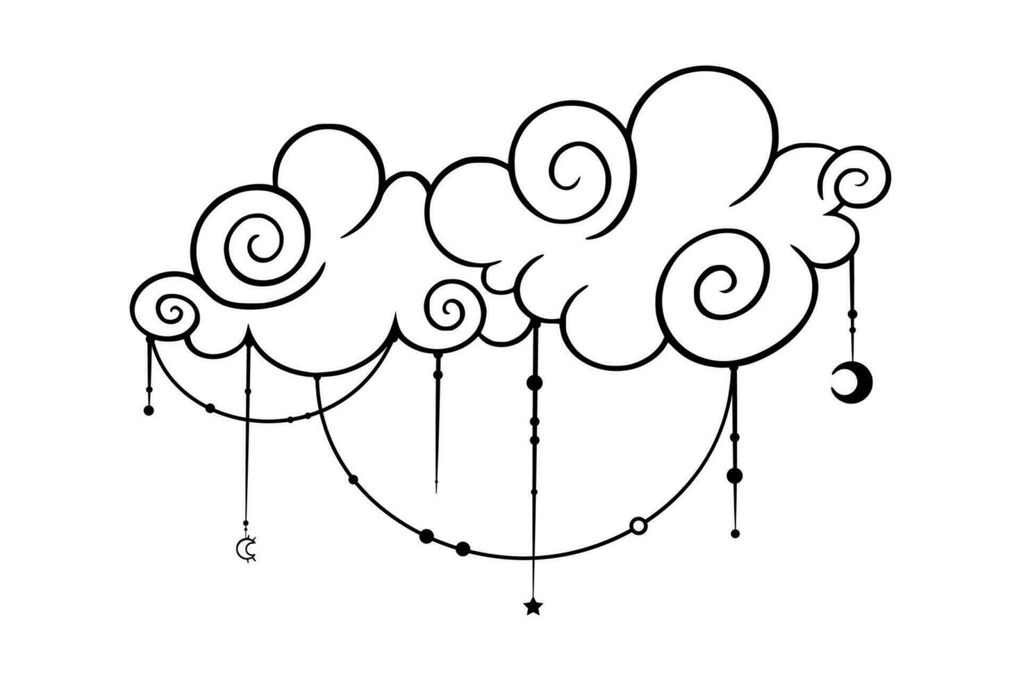 Tarot cloud sketch. Celestial tarot elements in antique style. Vector illustration