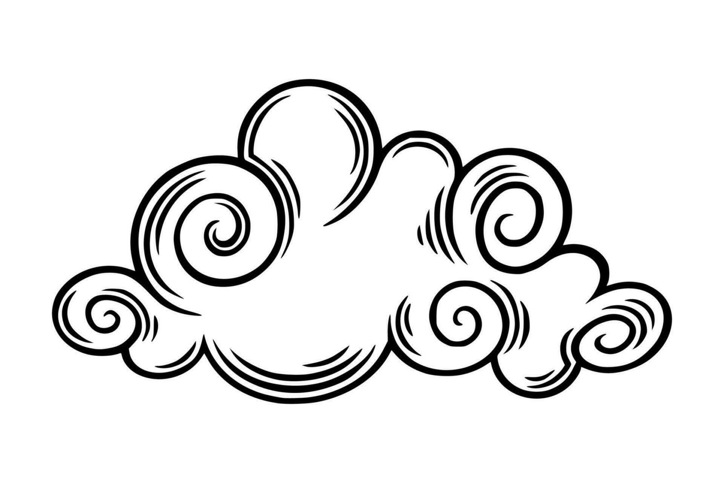 Chinese cloud in curly style. Engraved boho cloud for festive asian designs. Vector illustration