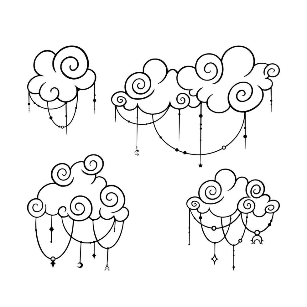 tarot nube bosquejo. conjunto de tarot elementos con celestial y antiguo simbolos vector ilustración