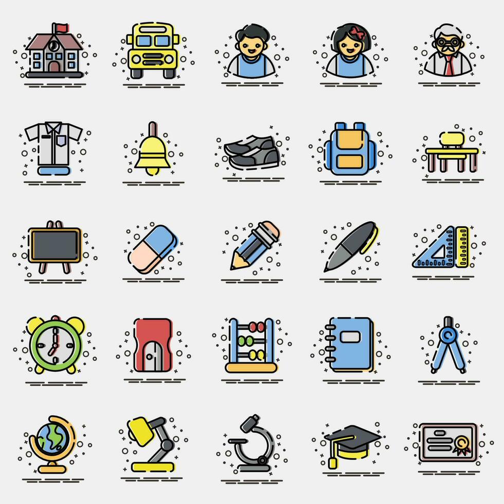 Icon set of school. School and education elements. Icons in MBE style. Good for prints, posters, logo, advertisement, infographics, etc. vector