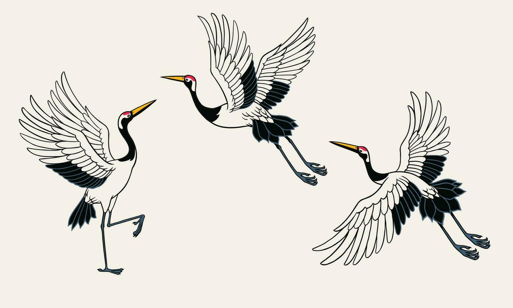 Set of Japanese Heron Bird vector