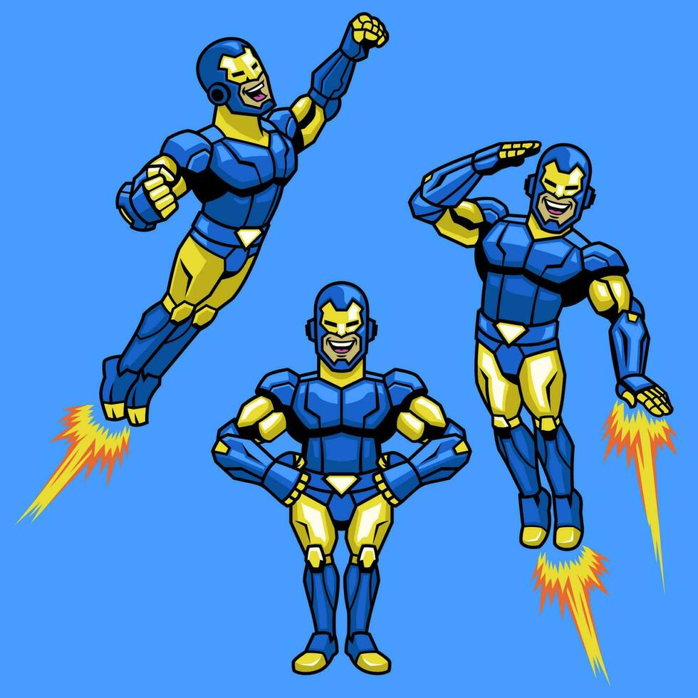 Set of Cyborg Superhero Character Mascot vector