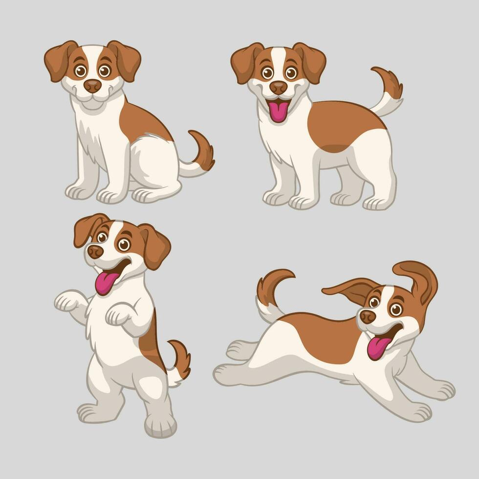 Set Cartoon of Jack Russel Puppy in various pose vector