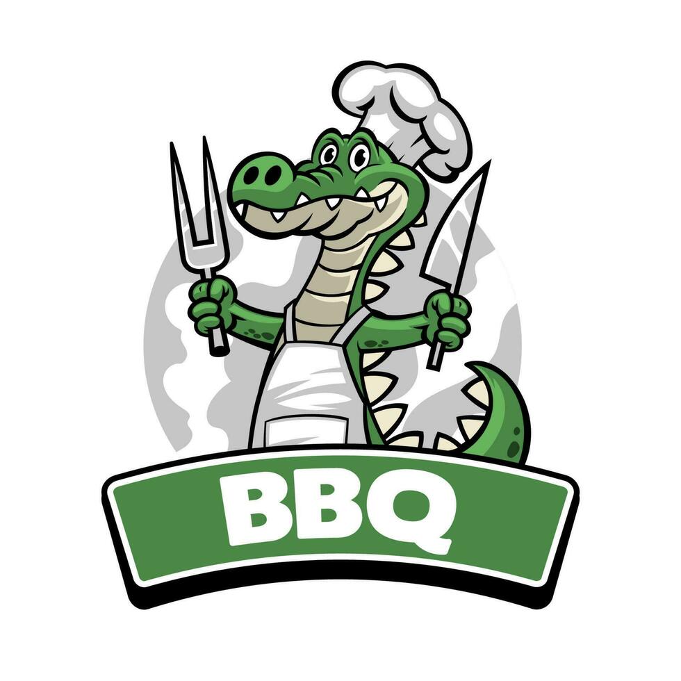 cocodrilo barbacoa mascota logo en dibujos animados vector