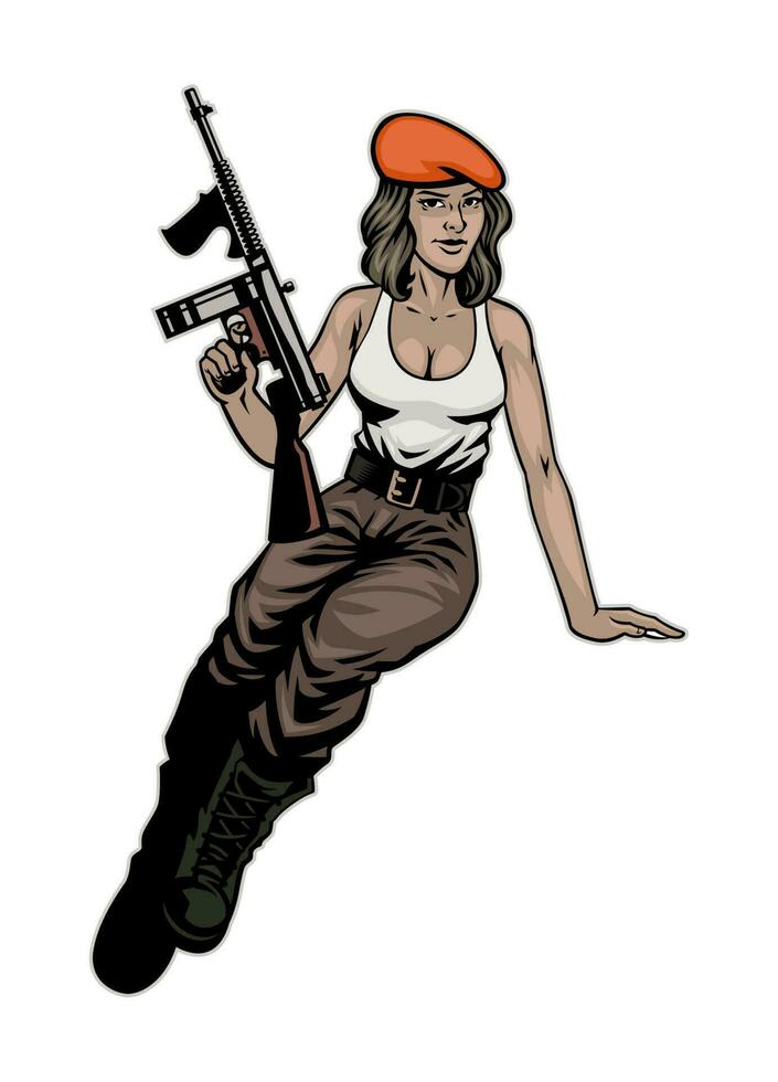 Women of War Soldier Army hold the tommy gun 23232253 Vector Art at ...