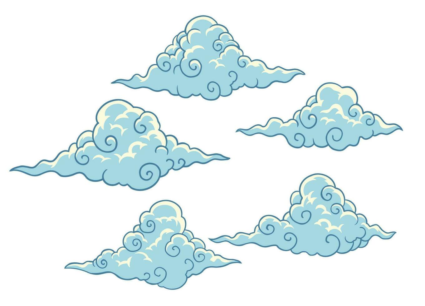 conjunto de mano dibujo de japonés nube vector