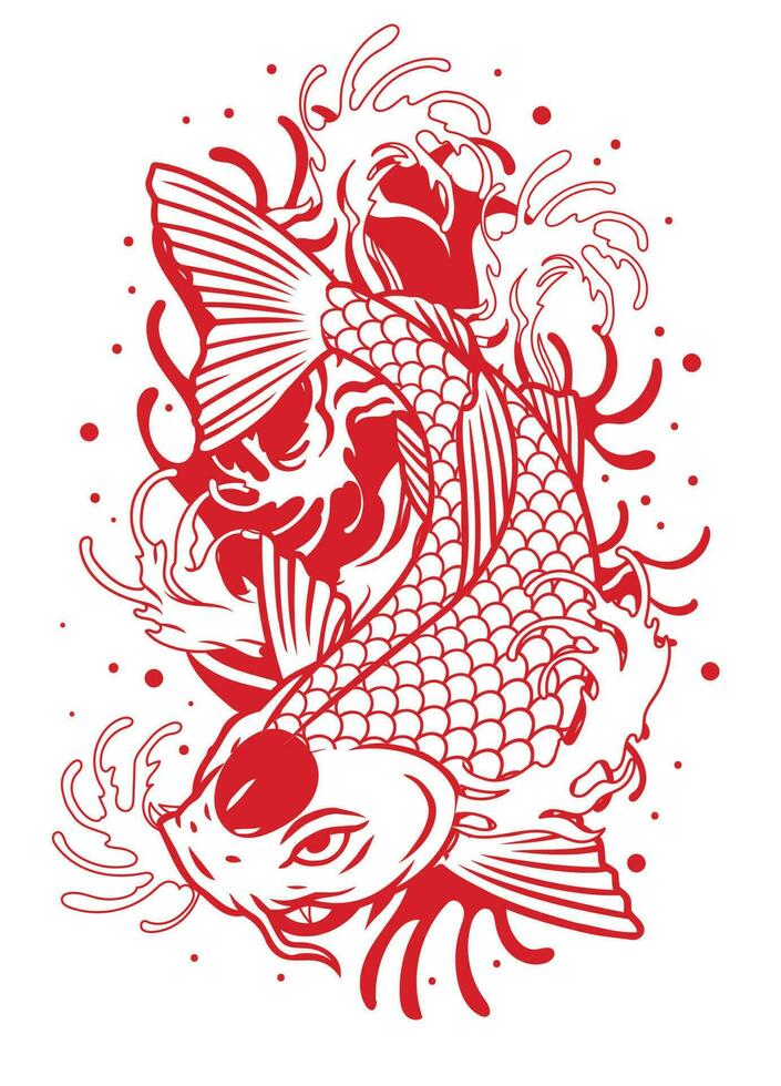 tatuaje de rojo japonés koi pescado vector