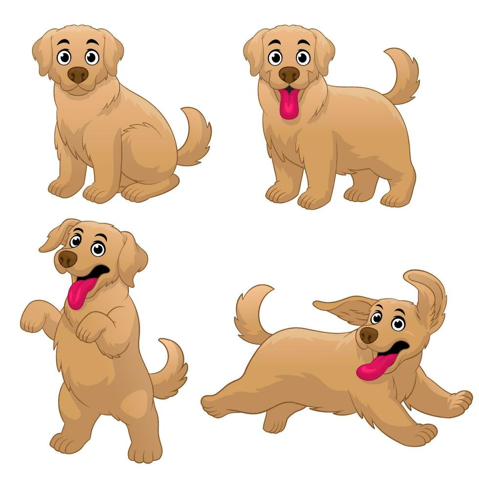 Cartoon Golden Retriever Puppy set in various Pose vector