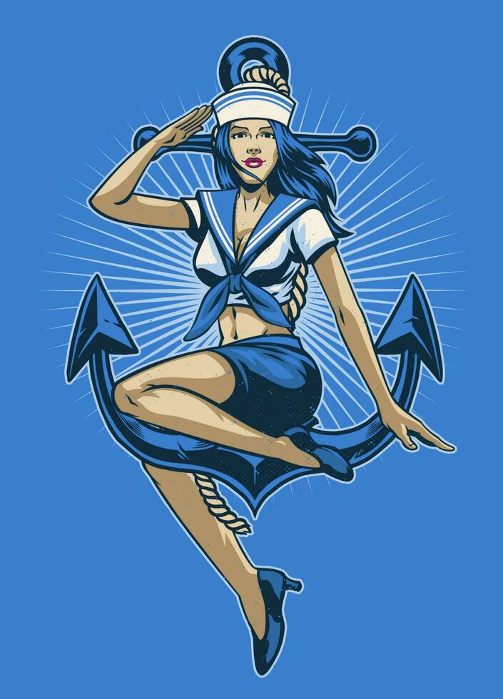 Nautical Pinup Girl Vintage T-shirt Design 23231518 Vector