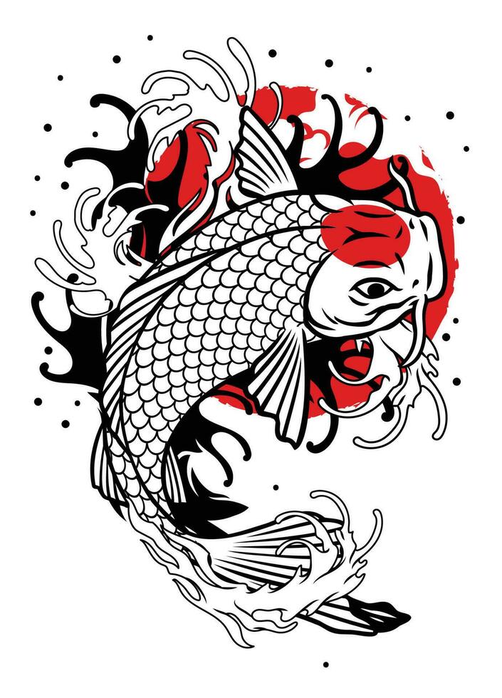 Vintage Koi Tattoo Design vector