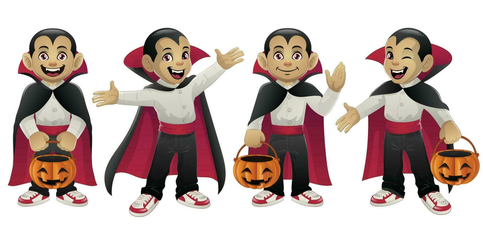 Cartoon Set of Kid wearing Dracula Costume vector