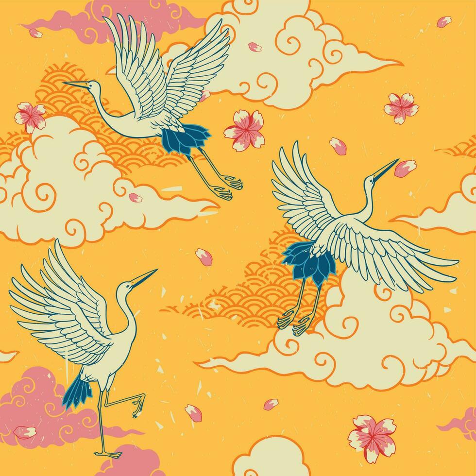 seamless japanese pattern heron bird vector