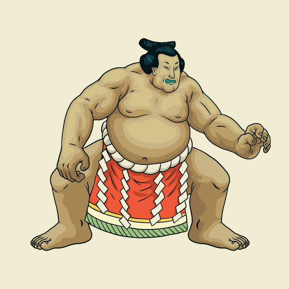 Sumo Japanese Fighter in Hand Drawn Vintage vector